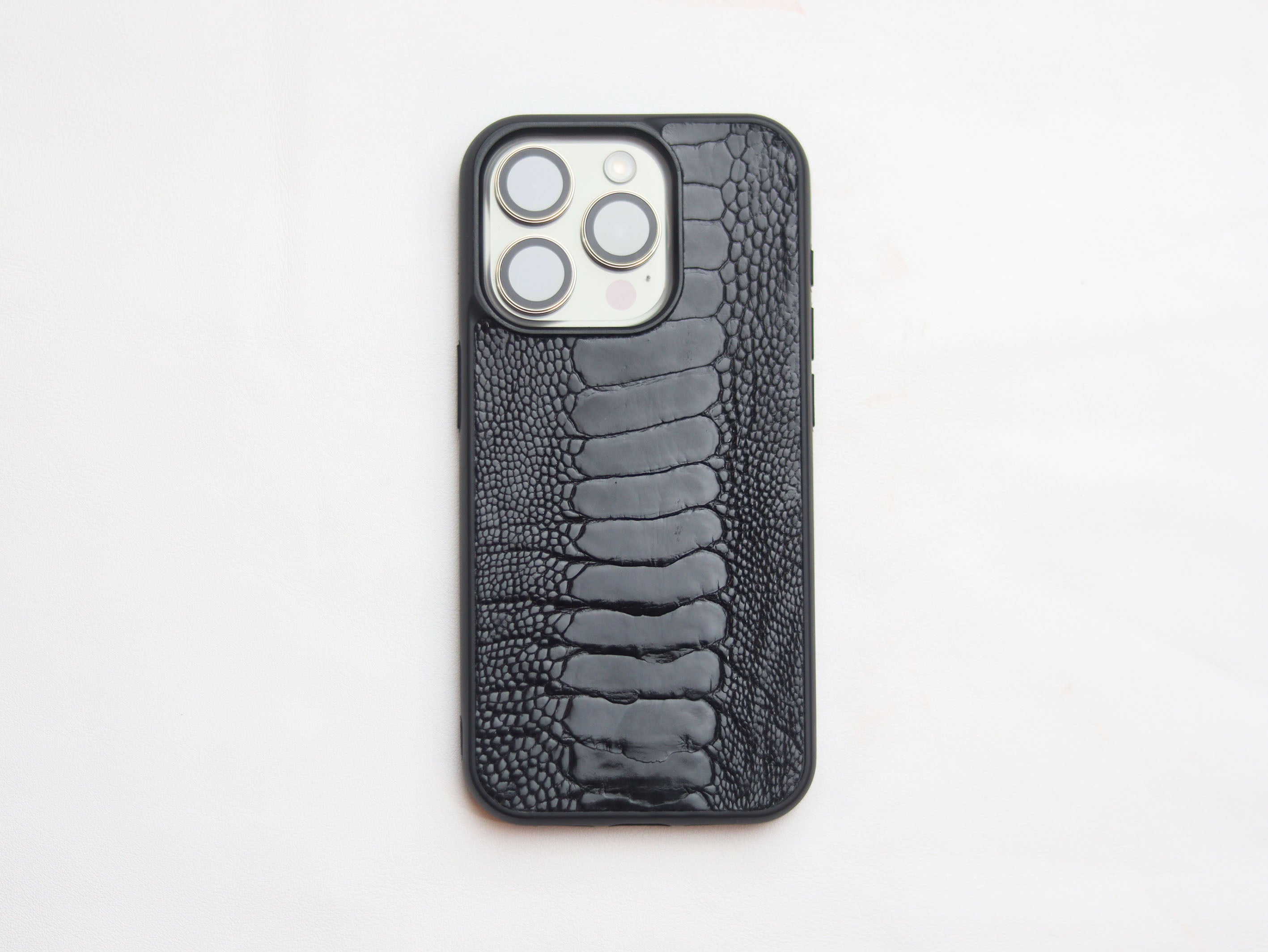RAVEN BLACK OSTRICH LEG SKIN PHONE CASE